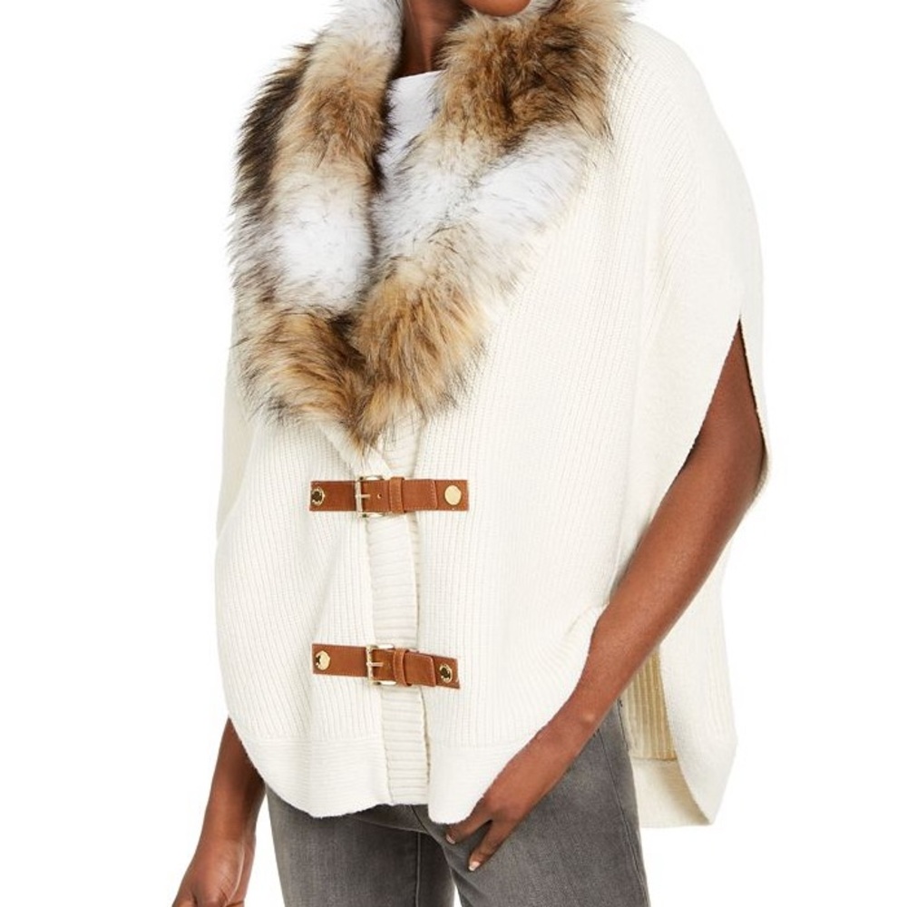 Michael Kors Detachable Fur Poncho Vest/Sweater